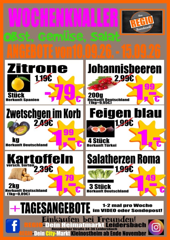 regio wochenknaller obst und gemüse ab 10.09.2026